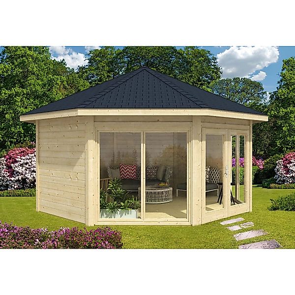 Alpholz Gartenhaus Rügen Spitzdach 519 cm x 519 cm Natur günstig online kaufen