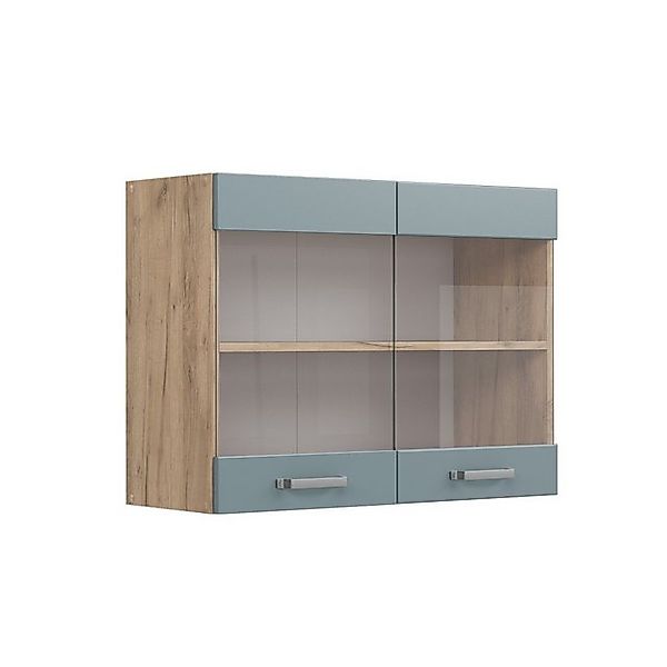 Vicco Küchenglasschrank R-Line Glashängeschrank Blau-Grau/Goldkraft Eiche 8 günstig online kaufen