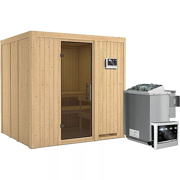 Karibu Sauna-Set Stina inkl. Bio-Ofen 9 kW mit ext. Steuerung, Tür Graphit günstig online kaufen
