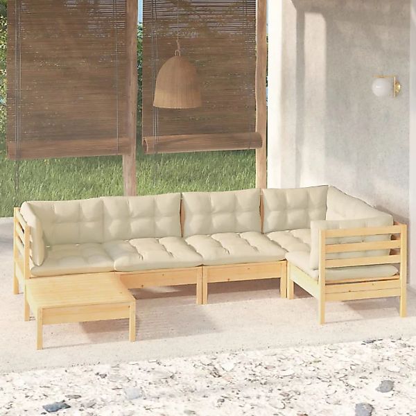 6-tlg. Garten-lounge-set Mit Creme Kissen Massivholz Kiefer günstig online kaufen