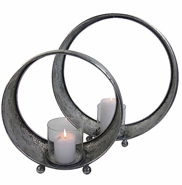 GlasArt Dekoobjekt Deko-Ring Metall Kreis Skulptur Windlicht 29-39cm Silber günstig online kaufen