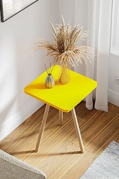 en.casa Beistelltisch (1-St), Holzbeine, 34x34 cm, 45 cm hoch, Farbe: Gelb günstig online kaufen