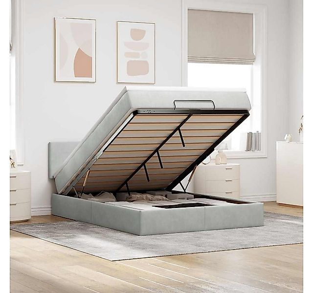 vidaXL Bett, Ottoman-Bett mit Matratze & LEDs Hellgrau 140x190 cm Samt günstig online kaufen