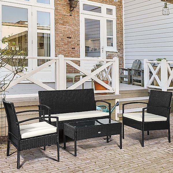 Outsunny Polyrattan Sitzgruppe für 4 Personen, Lounge Sofa Gartenset mit Ki günstig online kaufen