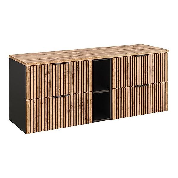 Waschbeckenunterschrank 140 cm mit Regal XANTEN-56 in anthrazit mit Eiche N günstig online kaufen