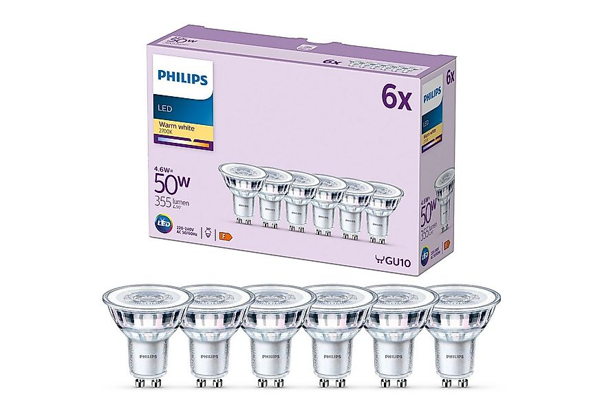 Philips LED-Leuchtmittel Classic 50W 36D non dim, GU10, 6 St., Warmweiß günstig online kaufen