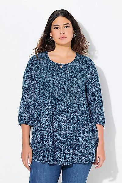 Ulla Popken Druckbluse Smokbluse Blüten A-Linie Rundhals 3/4-Arm günstig online kaufen