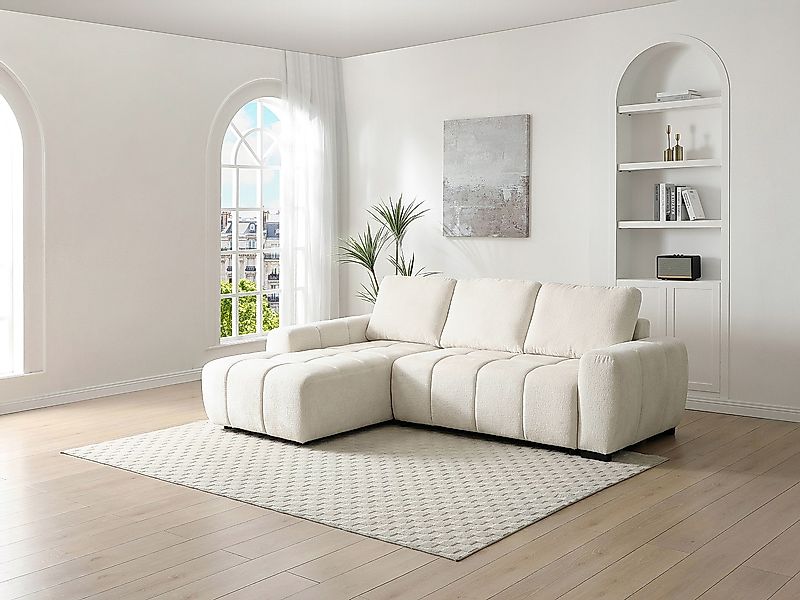 Ecksofa mit Schlaffunktion - Ecke links - Chenille - Beige - KOUMALO günstig online kaufen