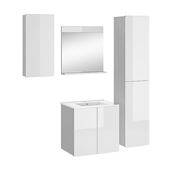Vicco Badmöbel-Set Izan, Weiß Hochglanz, 4 günstig online kaufen