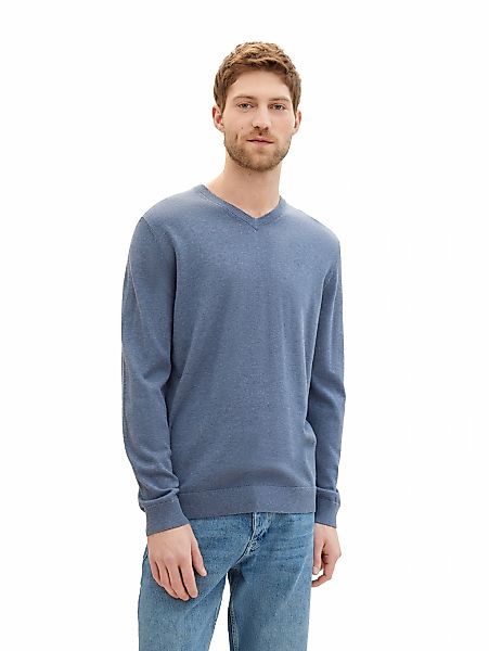 TOM TAILOR V-Ausschnitt-Pullover mit kleiner Logo-Stickerei günstig online kaufen