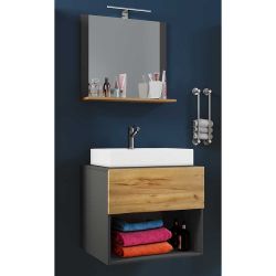 Waschplatz Set in Anthrazit und Wildeiche Honigfarben Wandmontage (zweiteil günstig online kaufen