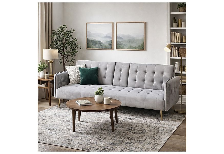 HTI-Living 2-Sitzer Couch mit Becherhalter und Bettfunktion Velvet Grau, St günstig online kaufen