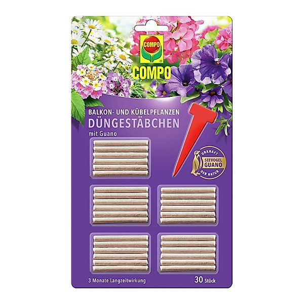 Compo Düngestäbchen für Balkon- und Kübelpflanzen mit Guano 30 Stäbchen günstig online kaufen