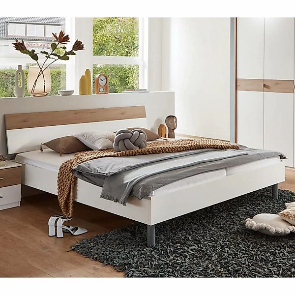 Doppelbett Liegefläche 180x200 cm BRADFORD-43 weiß mit Eiche günstig online kaufen