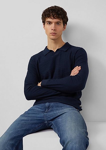 s.Oliver Longpullover Strickpullover Baumwoll-Strickpolo mit Flammgarnstruk günstig online kaufen