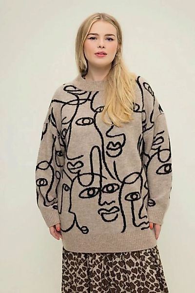 Studio Untold Strickpullover Pullover oversized Face-Silhouetten Rundhals günstig online kaufen