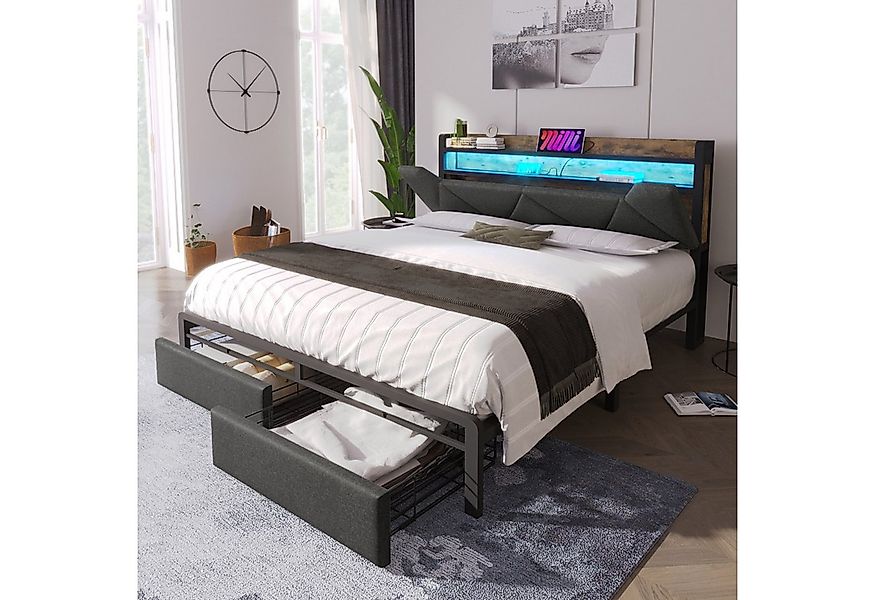 STILVORA Polsterbett 160×200 Bettgestell Stauraumbett mit LED,Jugendbett mi günstig online kaufen