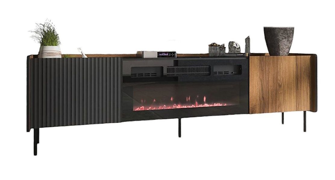 Compleo TV-Schrank zweitürig mit Elektrische Kamin COMO, Realistische LED-F günstig online kaufen