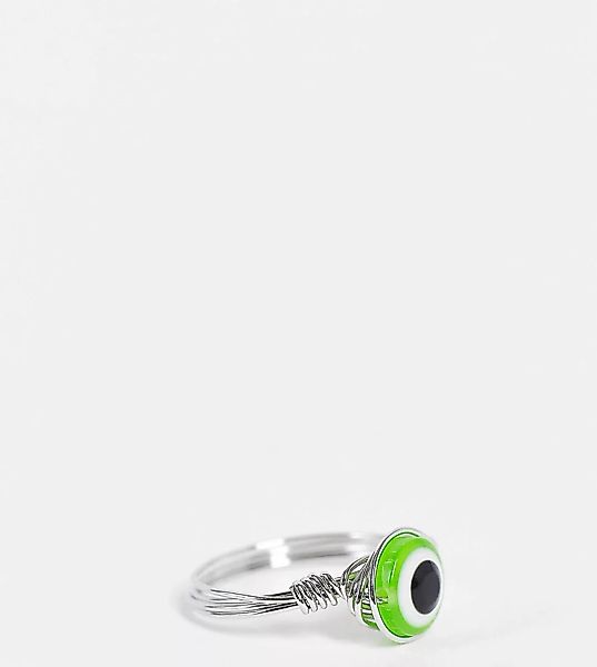 ASOS DESIGN Curve – Silberfarbener Ring im Drahtdesign mit grünem Augendeta günstig online kaufen