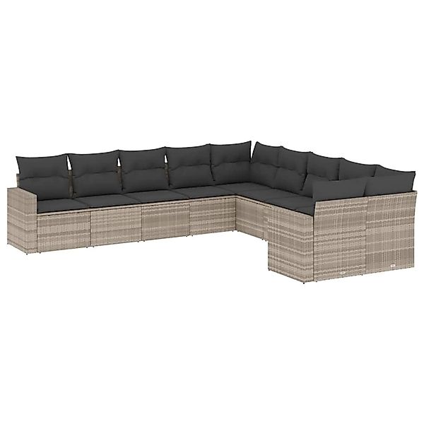 vidaXL 10-Tlg Garten-Sofagarnitur mit Kissen Hellgrau Poly Rattan 3219502 günstig online kaufen
