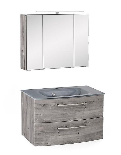 Waschtisch-Set 80 Glasbecken grau STOCKHOLM von Held Möbel Eiche Ribbeck günstig online kaufen