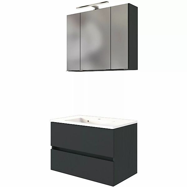 Held Möbel 2-tlg. Waschtisch-Set Verona 80 cm matt Grau-Graphitgrau günstig online kaufen