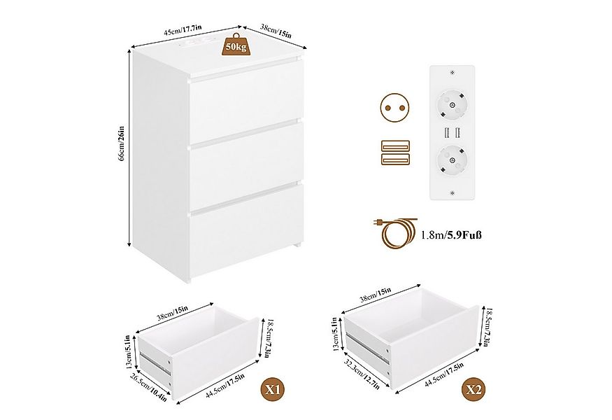 Homfa Nachttisch Nachtschrank Nachtkommode Nachtkonsole (2-St), 3 Schublade günstig online kaufen
