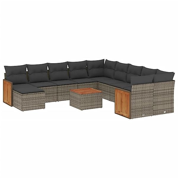 vidaXL 12-Tlg Garten-Sofagarnitur mit Kissen Grau Poly Rattan 3228258 günstig online kaufen