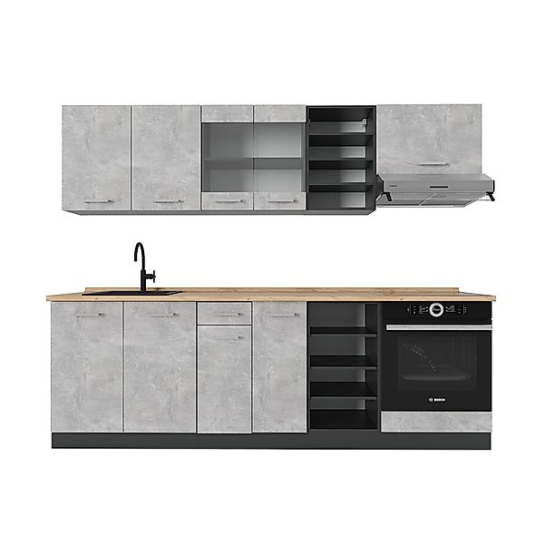 Vicco R-Line Küchenzeile Beton/Anthrazit 240 cm AP Eiche günstig online kaufen