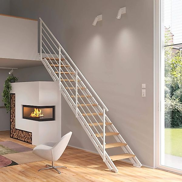 Treppen Intercon Raumspartreppe London Stahlwangentreppe Polar-Weiß mit Stu günstig online kaufen