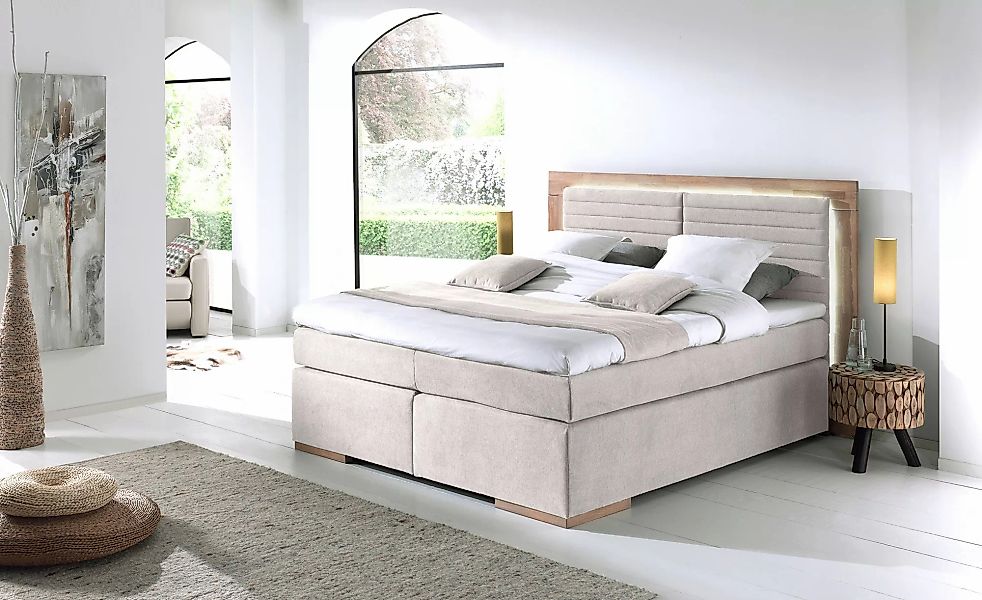 uno Massivholz-Boxspringbett mit LED-Beleuchtung Marlow ¦ beige ¦ Maße (cm) günstig online kaufen