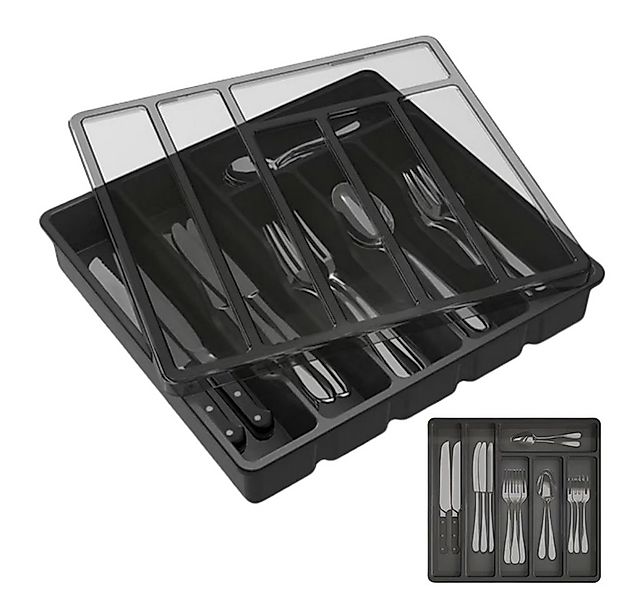 PFCTART Besteckkasten Schwarz Besteckkasten mit Deckel 6 Fächer (Set, 1 St. günstig online kaufen