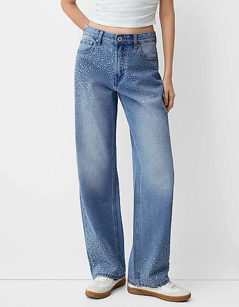 Bershka Wide-Leg-90'S-Jeans Mit Glitzer Damen 42 Blau günstig online kaufen