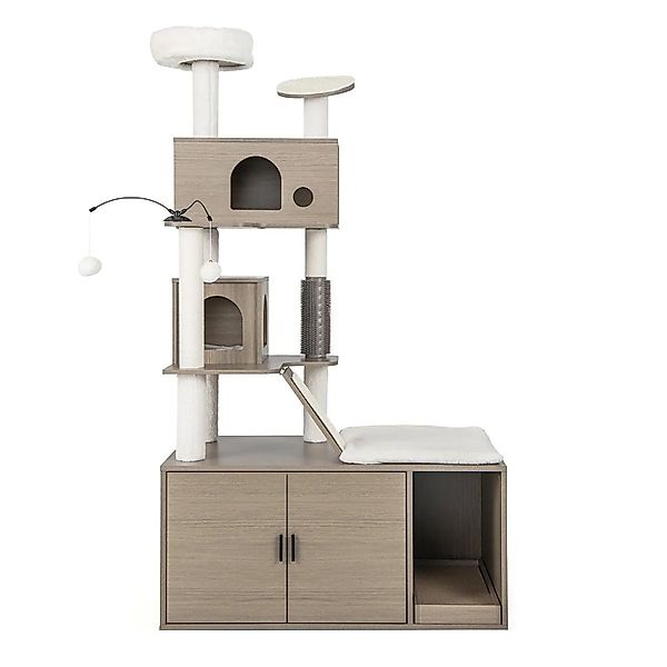 Costway Kratzbaum mit Katzenschrank Katzenmöbel Grau 95x55.5x173cm günstig online kaufen