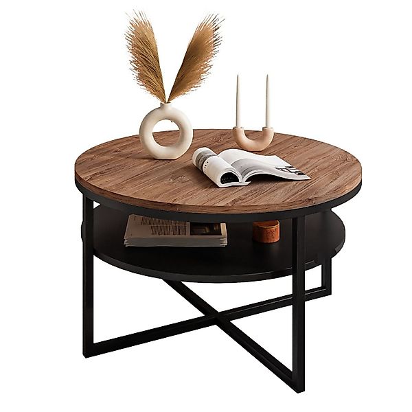 yourhouse24 Couchtisch Rund 70 cm CIRI-X mit Ablage – Industrial Design, Me günstig online kaufen