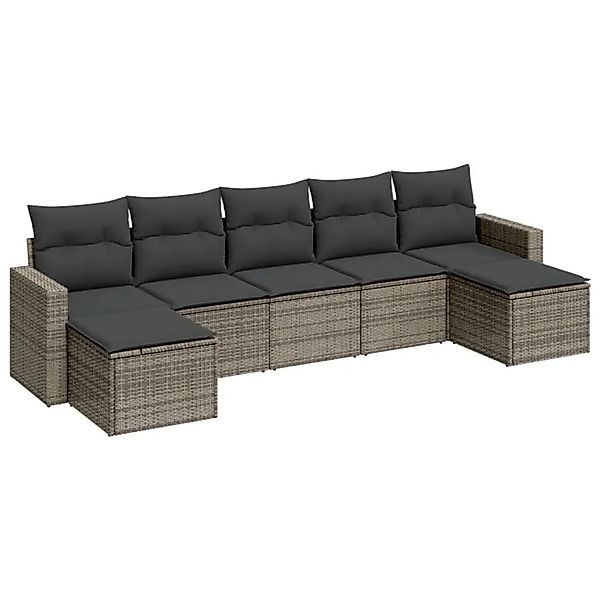 vidaXL 7-Tlg Garten-Sofagarnitur mit Kissen Grau Poly Rattan 3251677 günstig online kaufen