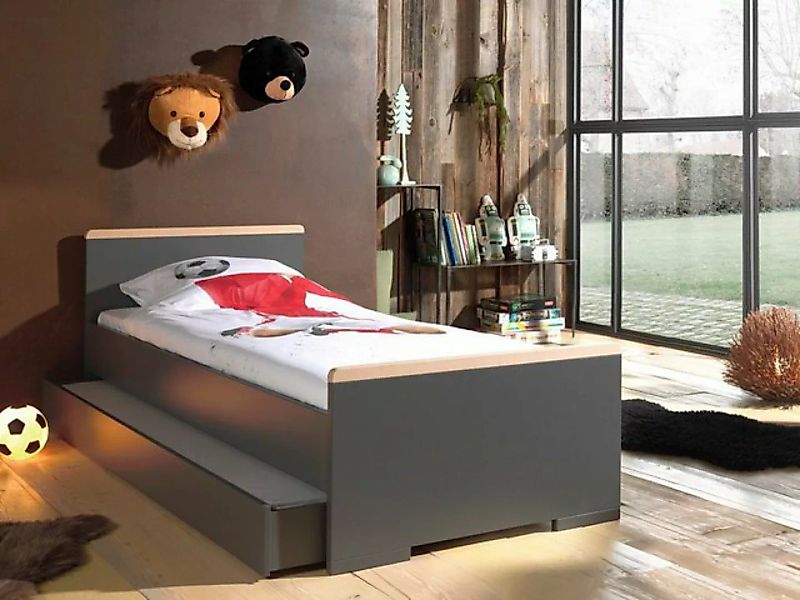 Natur24 Kinderbett Set London Einzelbett mit Bettschublade Buche Anthrazit günstig online kaufen