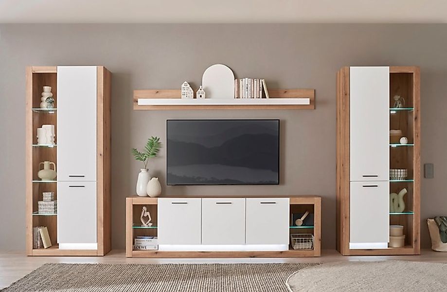 INOSIGN Wohnwand »Brixen, moderne Anbauwand, Wohnzimmer-Set, Eiche Evoke De günstig online kaufen