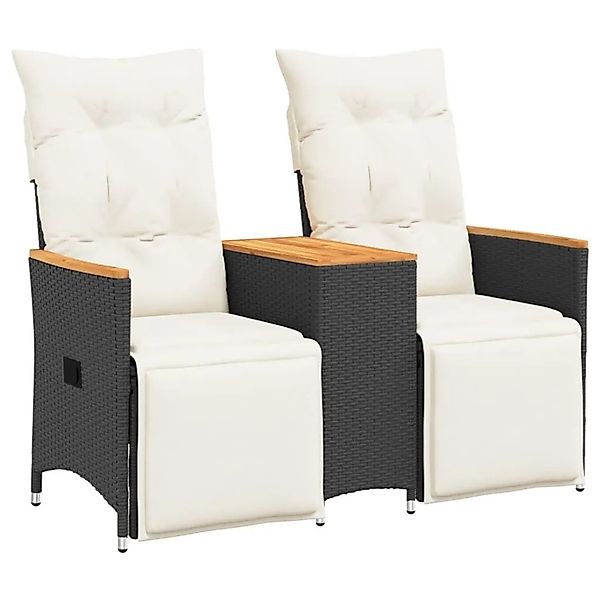 vidaXL Gartensofa 2-Sitzer Verstellbar mit Tisch Schwarz Poly Rattan 365722 günstig online kaufen