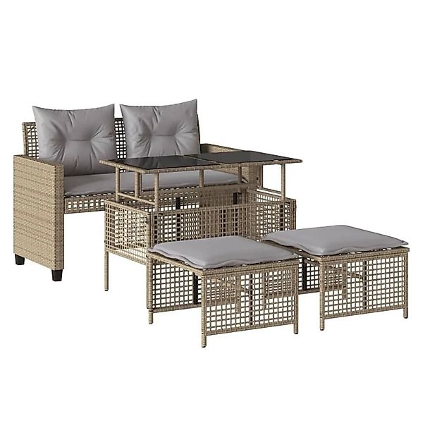 vidaXL 4-Tlg Garten-Sofagarnitur mit Kissen Beige Poly Rattan Glas 368137 günstig online kaufen