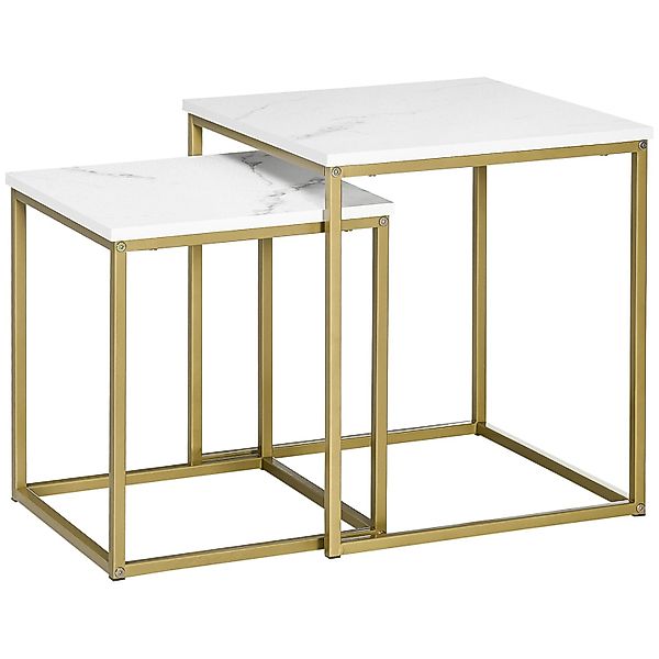 HOMCOM Couchtisch 2er-Set mit Marmoroptik Stahlrahmen Wohnzimmertisch Weiß günstig online kaufen