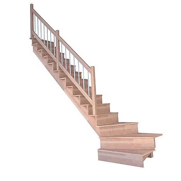 Treppe Lindos Pro Buche Gew. L 80cm Setzstufen Holz-Edelstahl-Geländer Weiß günstig online kaufen