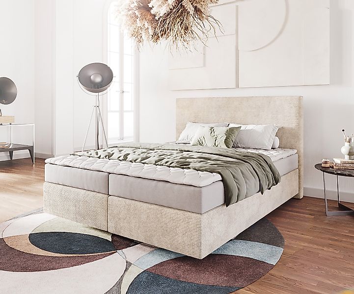 DELIFE Boxspringbett Dream-Well, Cord Beige 160x200 günstig online kaufen