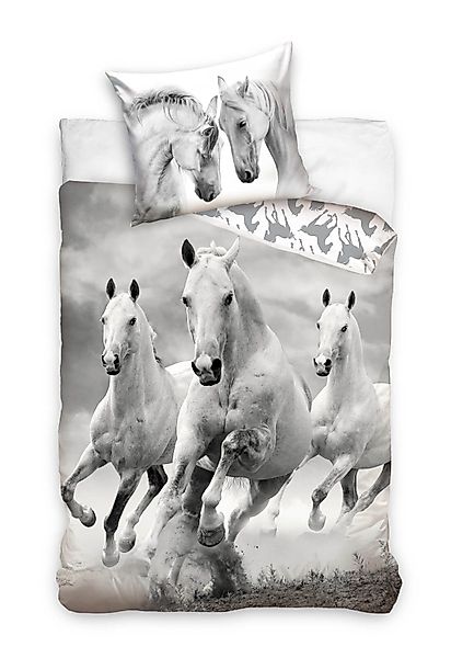 Carbotex Bettwäsche Weiße Wildpferde - Bettwäsche-Set günstig online kaufen