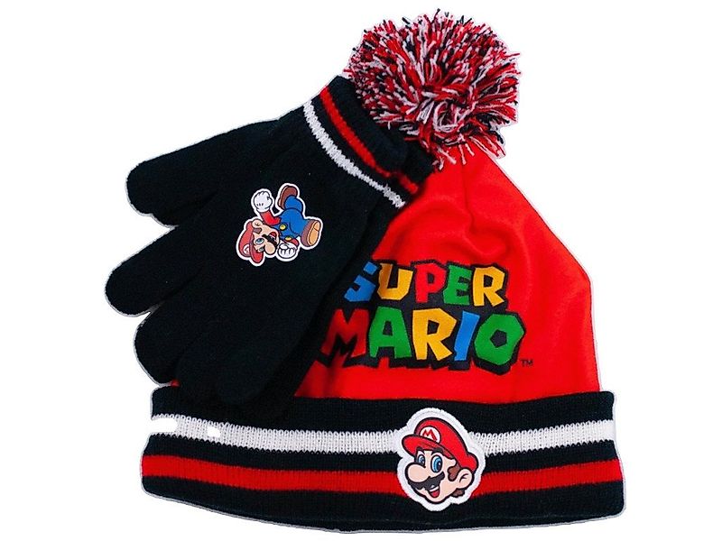 Super Mario Bommelmütze Mütze und Handschuhe Set günstig online kaufen