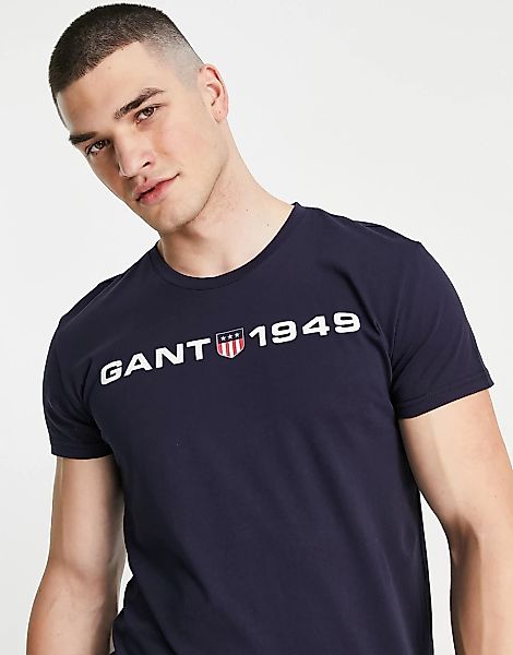 GANT – Lounge-T-Shirt in Marineblau mit Logo auf der Brust günstig online kaufen