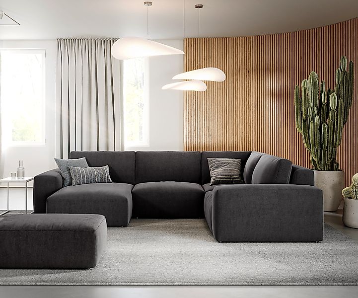 Wohnlandschaft Lanzo 300x210 cm Mikrofaser Schwarz Recamiere variabel mit H günstig online kaufen