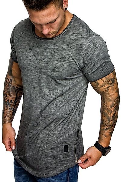Amaci&Sons T-Shirt AUSTIN Herren Oversize Vintage Zipper Crew Neck Rundhals günstig online kaufen