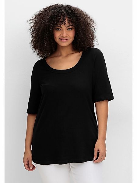 Sheego T-Shirt "Große Größen", mit weitem Rundhalsausschnitt, in Rippstrukt günstig online kaufen