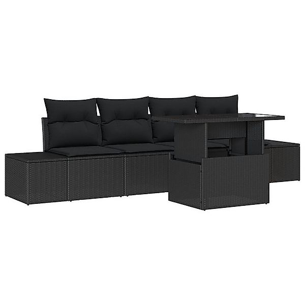 vidaXL Loungesofa 5-tlg. Garten-Sofagarnitur mit Kissen Schwarz Poly Rattan günstig online kaufen